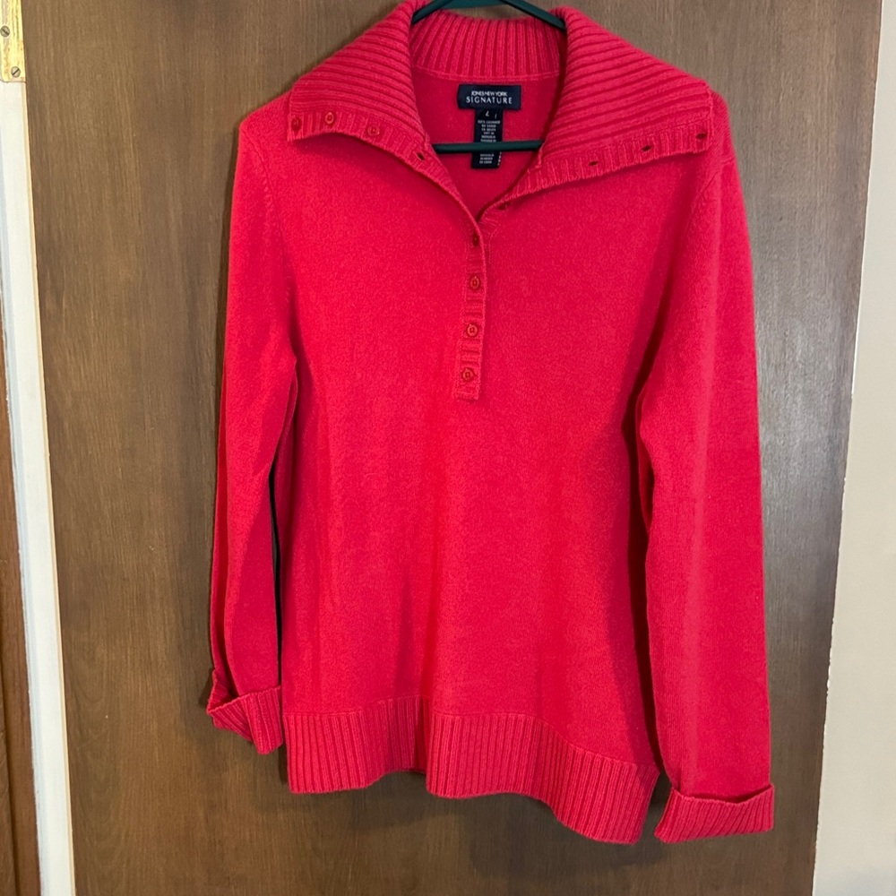 Jones New York Signature 100% Cashmere Shawl Neck Sweater